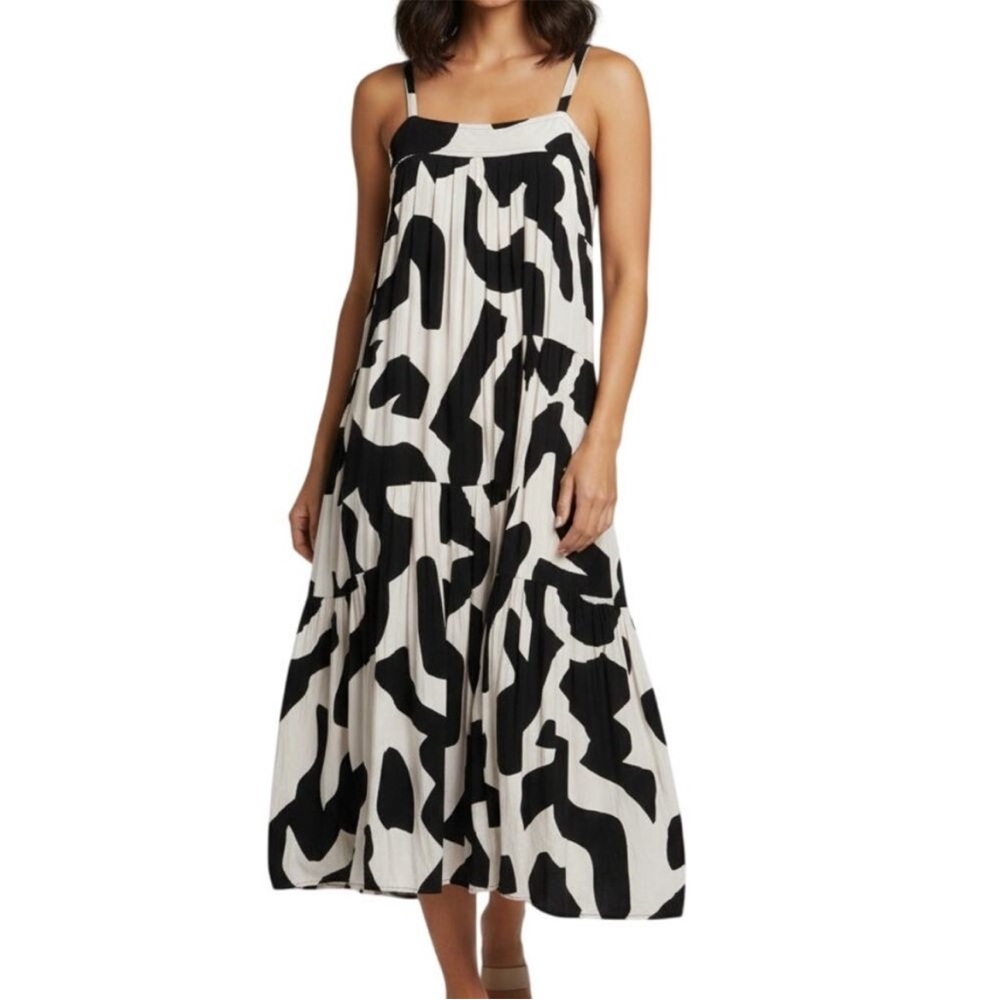 Anthropologie Abel the Label Black & Cream Tiered Sleeveless Midi Dress